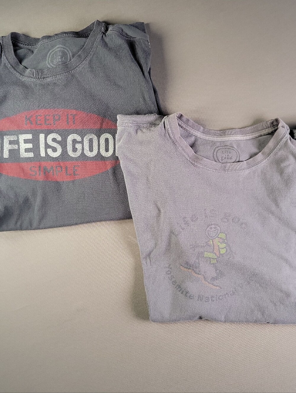 Life Is Good Men’s T-Shirt Bundle XL Gray "Keep It Smple" & Yosemite NP Shirt
